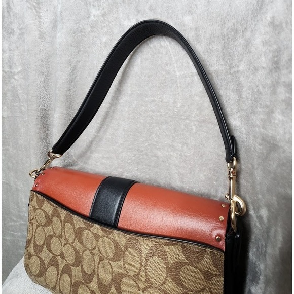 Coach Multicolor Signature Canvas Shoulder Bag with Brown and Black Trim